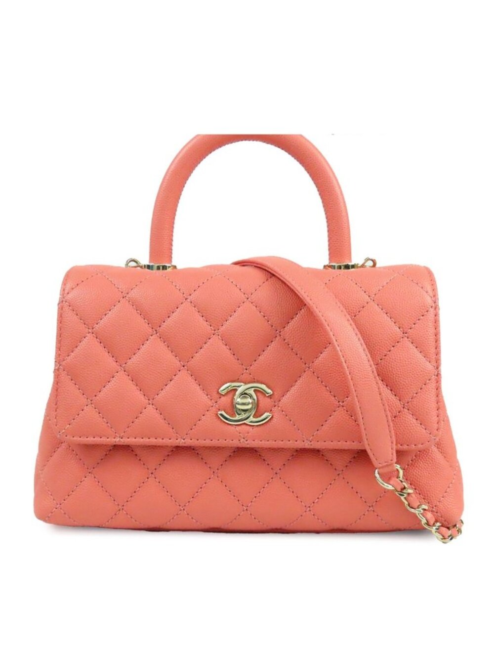 Chanel Coco Handle 24 XS Salmon Pink Gold Caviar Leather 2-Way Top Flap Bag